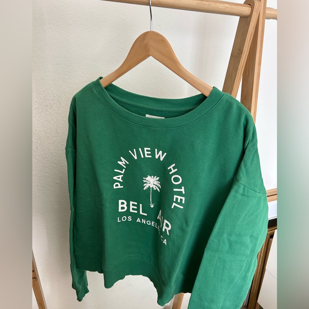 Maeve Anthropologie Green Palm View Hotel Sweatshirt Los Angeles